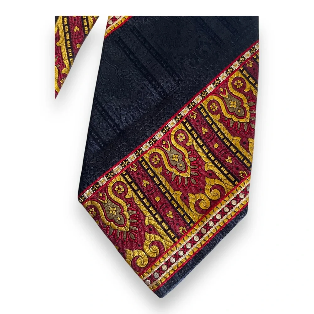 Vintage Polo Ralph Lauren Silk Tie Navy Blue Red Gold‎ Paisley Jacquard Wide